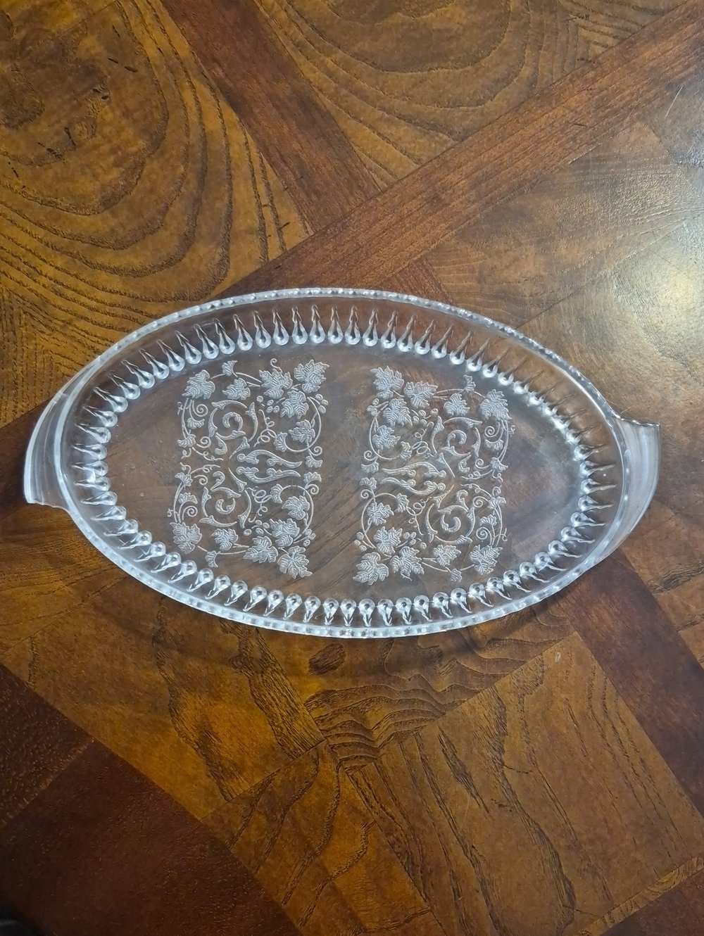 Vintage, 1930's Martinville Clear Glass Serving Tray with Floral Etching - Clear